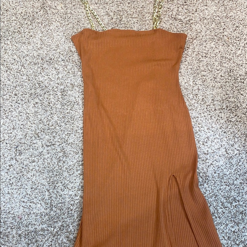 Shoe Dazzle Strapless Tan Dress